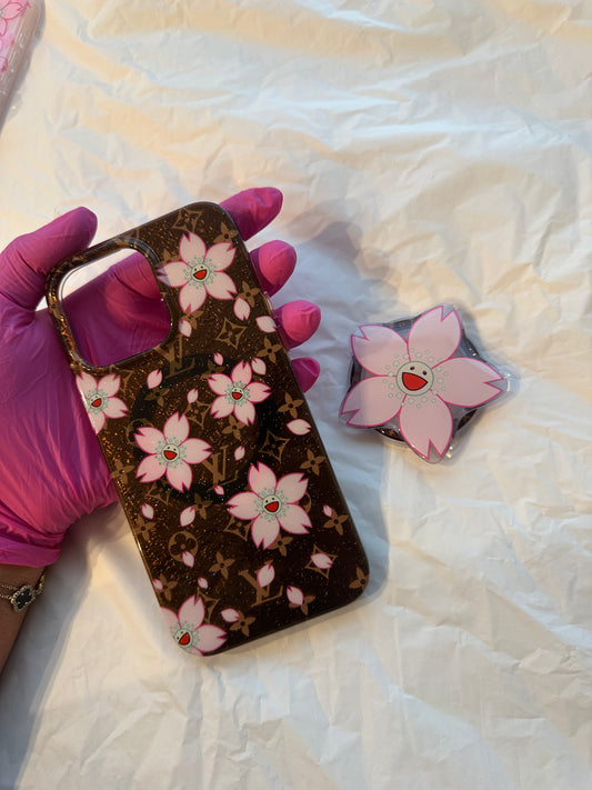 Brown Lotus Case ( Magnetic pop socket included )